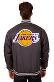 Los Angeles Lakers Poly Twill Varsity Jacket - Charcoal - JH Design