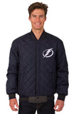 Tampa Bay Lightning Wool & Leather Reversible Jacket w/ Embroidered Logos - Charcoal/Navy - J.H. Sports Jackets