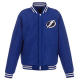 Tampa Bay Lightning JH Design Reversible Fleece Jacket with Faux Leather Sleeves - Royal/White - JH Design