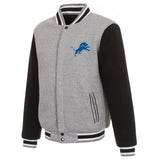 Detroit Lions Two-Tone Reversible Fleece Jacket - Gray/Black - J.H. Sports Jackets