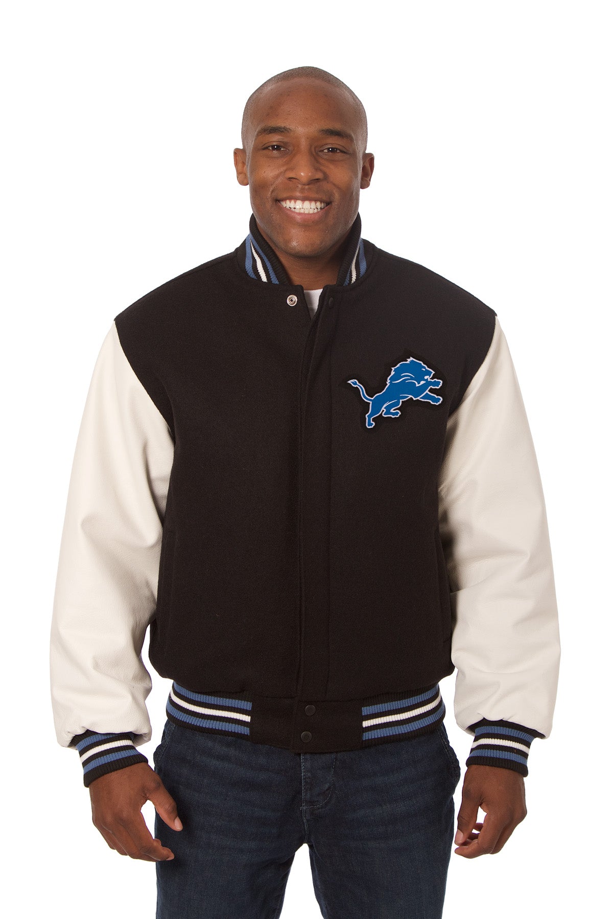Detroit Lions Two-Tone Wool and Leather Jacket - Black/White 5X-Large