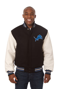 Detroit Lions Jets Two-Tone Wool and Leather Jacket - Black/White - J.H. Sports Jackets