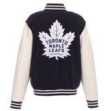Toronto Maple Leafs - JH Design Reversible Fleece Jacket with Faux Leather Sleeves - Navy/White - J.H. Sports Jackets