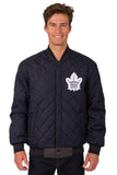 Toronto Maple Leafs Wool & Leather Reversible Jacket w/ Embroidered Logos - Charcoal/Navy - J.H. Sports Jackets