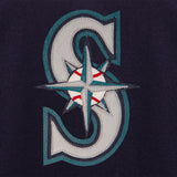 Seattle Mariners Wool Jacket w/ Handcrafted Leather Logos - Navy - JH Design