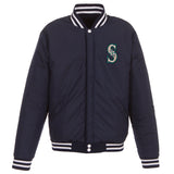 Seattle Mariners - JH Design Reversible Fleece Jacket with Faux Leather Sleeves - Navy/White - JH Design