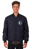 Dallas Mavericks Wool & Leather Reversible Jacket w/ Embroidered Logos - Charcoal/Navy - J.H. Sports Jackets