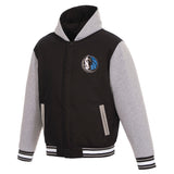 Dallas Mavericks Two-Tone Reversible Fleece Hooded Jacket - Black/Grey - JH Design