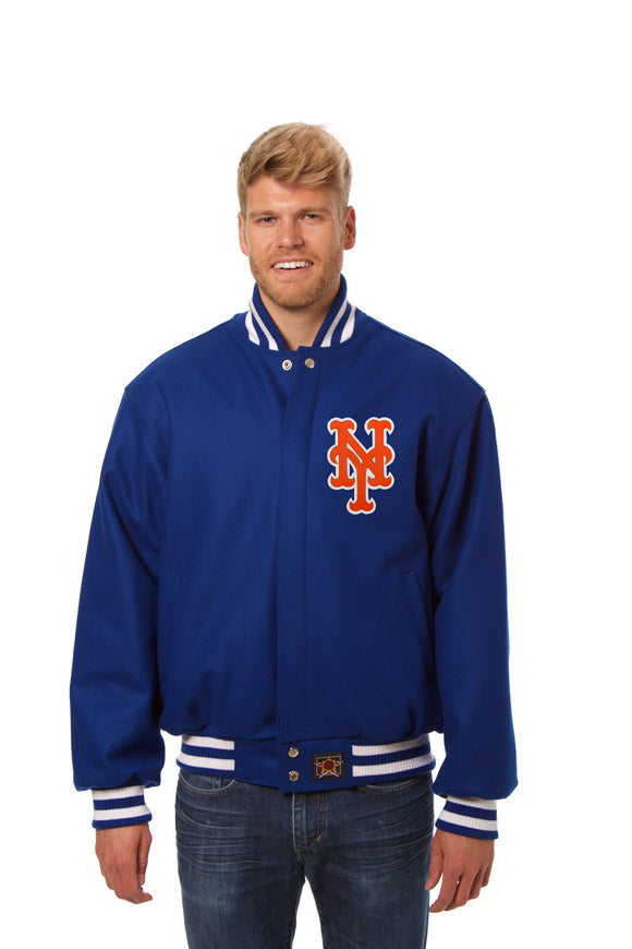 New York Mets Wool Jacket w/ Handcrafted Leather Logos - Royal - JH Design