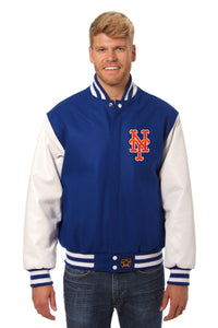 New York Mets Two-Tone Wool and Leather Jacket - Royal - JH Design