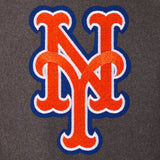 New York Mets Wool & Leather Reversible Jacket w/ Embroidered Logos - Charcoal/Black - J.H. Sports Jackets