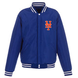 New York Mets - JH Design Reversible Fleece Jacket with Faux Leather Sleeves - Royal/White - JH Design