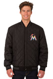 Miami Marlins Wool & Leather Reversible Jacket w/ Embroidered Logos - Black - J.H. Sports Jackets