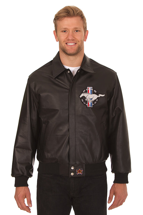 Ford Mustang Embroidered Leather Bomber Jacket - Black - JH Design