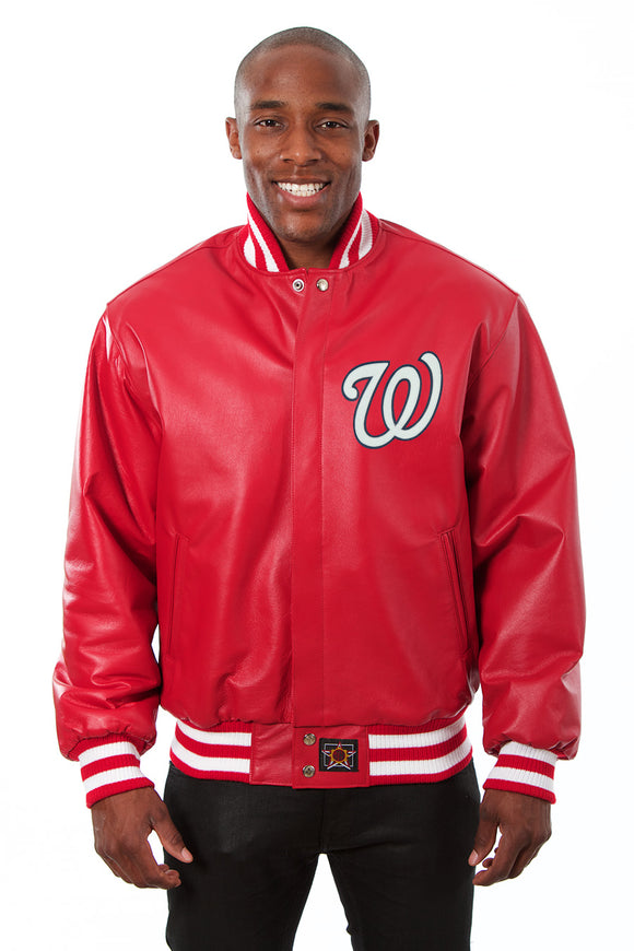 Washington Nationals Full Leather Jacket - Red - JH Design