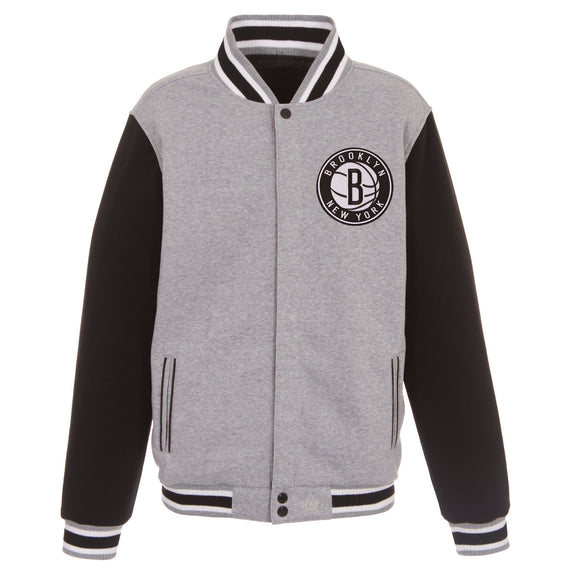 Brooklyn Nets Two-Tone Reversible Fleece Jacket - Gray/Black - JH Design