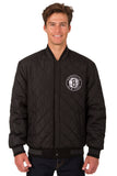 Brooklyn Nets Wool & Leather Reversible Jacket w/ Embroidered Logos - Black - J.H. Sports Jackets