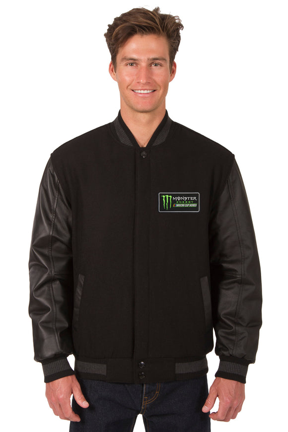 Monster Energy NASCAR Cup Series Wool & Leather Varsity Jacket - Black - JH Design