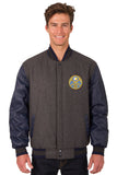 Denver Nuggets Wool & Leather Reversible Jacket w/ Embroidered Logos - Charcoal/Navy - J.H. Sports Jackets