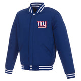 New York Giants - JH Design Reversible Fleece Jacket with Faux Leather Sleeves - Royal/White - J.H. Sports Jackets