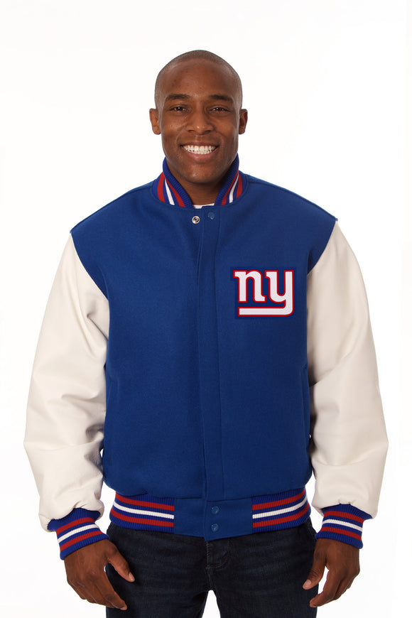 New York Giants Two-Tone Wool and Leather Jacket - Royal/White - J.H. Sports Jackets