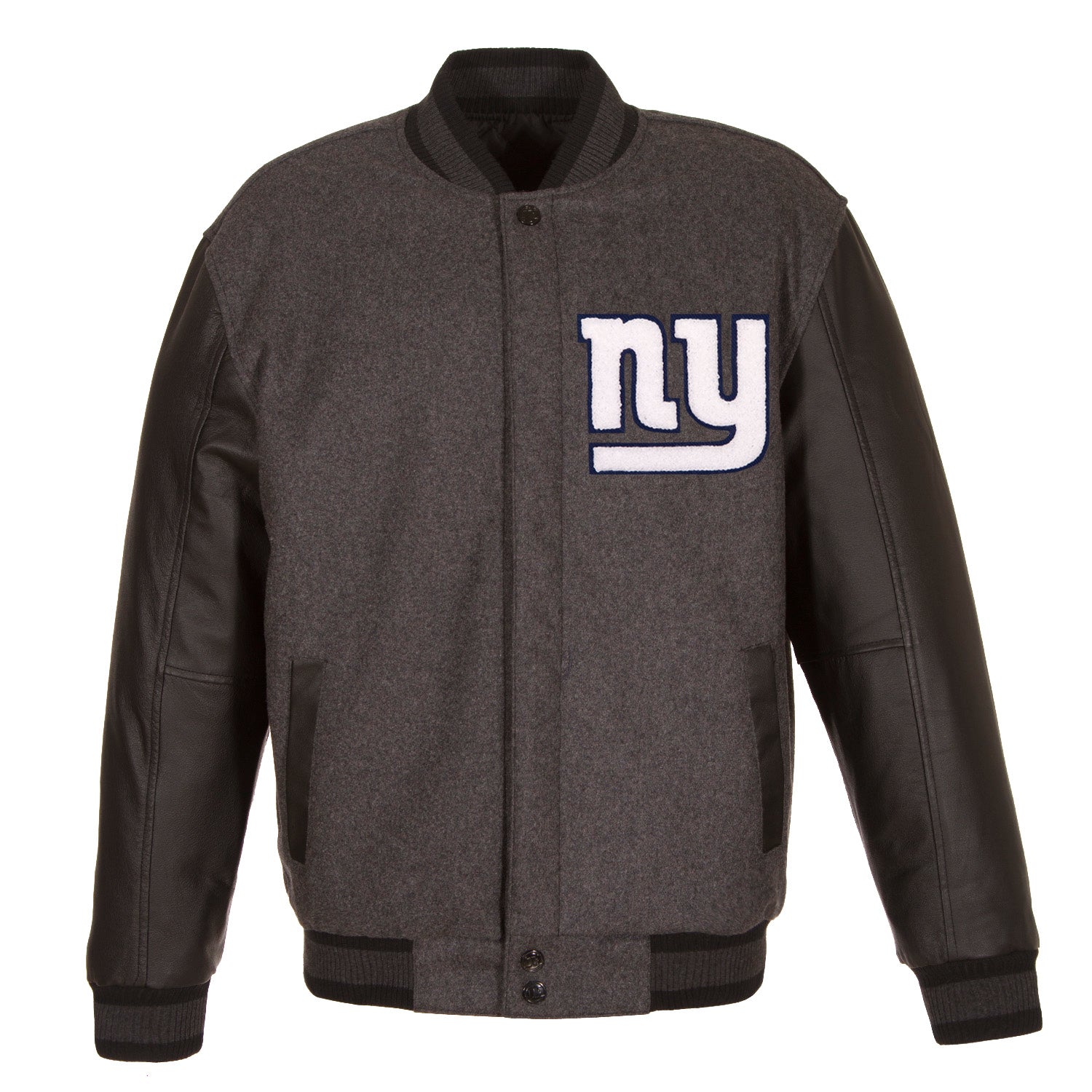 New York Giants Wool & Leather Throwback Reversible Jacket - Charcoal Small