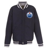 Edmonton Oilers Two-Tone Reversible Fleece Jacket - Gray/Navy - J.H. Sports Jackets