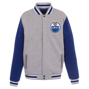Edmonton Oilers Two-Tone Reversible Fleece Jacket - Gray/Royal - J.H. Sports Jackets