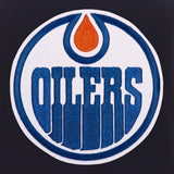 Edmonton Oilers JH Design Reversible Fleece Jacket with Faux Leather Sleeves - Navy/White - JH Design