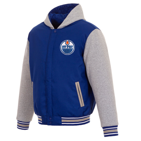 Edmonton Oilers Two-Tone Reversible Fleece Hooded Jacket - Royal/Grey - JH Design