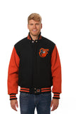 Baltimore Orioles Two-Tone Wool Jacket w/ Handcrafted Leather Logos - Black/Orange - JH Design
