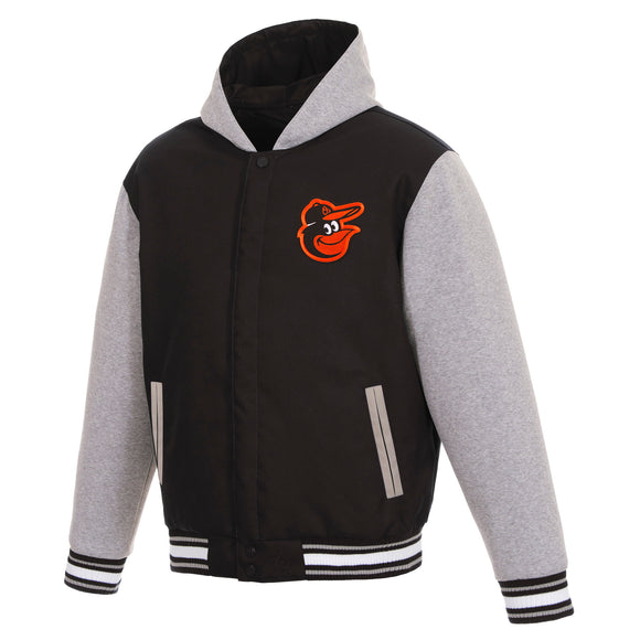 Baltimore Orioles Two-Tone Reversible Fleece Hooded Jacket - Black/Grey - JH Design