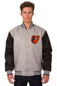 Baltimore Orioles Poly Twill Varsity Jacket - Gray/Black - JH Design