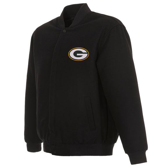 Green Bay Packers Reversible Wool Jacket - Black - J.H. Sports Jackets