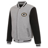 Green Bay Packers Two-Tone Reversible Fleece Jacket - Gray/Black - J.H. Sports Jackets