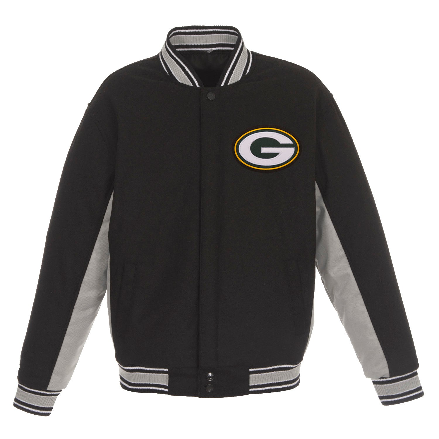 Green Bay Packers JH Design Wool Reversible Full-Snap Jacket – Black