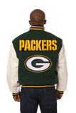 Green Bay Packers Two-Tone Wool and Leather Jacket - Green/White - J.H. Sports Jackets