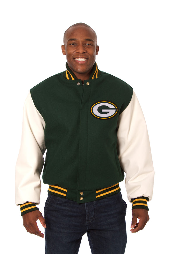 Green Bay Packers Two-Tone Wool and Leather Jacket - Green/White - J.H. Sports Jackets