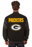 Green Bay Packers Wool & Leather Reversible Jacket w/ Embroidered Logos - Black - J.H. Sports Jackets