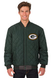 Green Bay Packers Wool & Leather Reversible Jacket w/ Embroidered Logos - Charcoal/Green - J.H. Sports Jackets