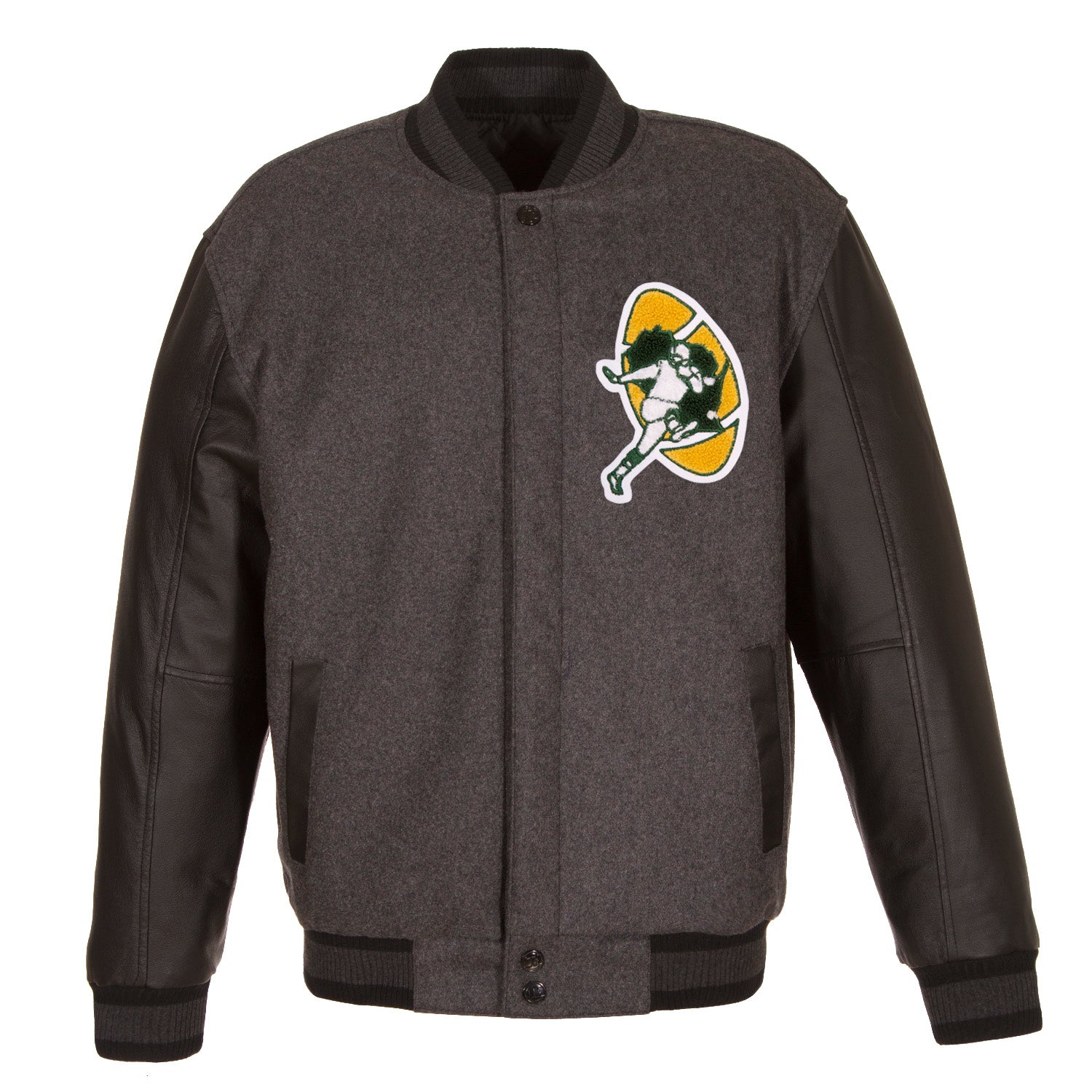 Green Bay Packers Wool & Leather Throwback Reversible Jacket - Charcoal Medium
