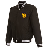 San Diego Padres - JH Design Reversible Fleece Jacket with Faux Leather Sleeves -Brown logo color- Navy/White - J.H. Sports Jackets