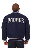 San Diego Padres Wool Jacket w/ Handcrafted Leather Logos - Navy - JH Design