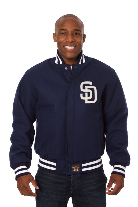 San Diego Padres Wool Jacket w/ Handcrafted Leather Logos - Navy - JH Design