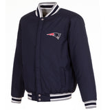 New England Patriots Two-Tone Reversible Fleece Jacket - Gray/Navy - J.H. Sports Jackets
