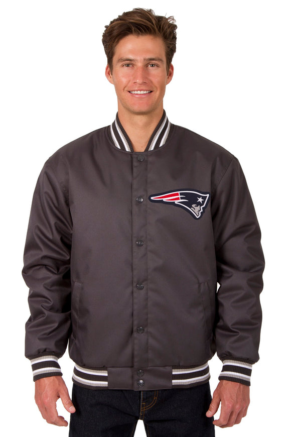 New England Patriots Poly Twill Varsity Jacket - Charcoal - JH Design