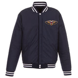 New Orleans Pelicans - JH Design Reversible Fleece Jacket with Faux Leather Sleeves - Navy/White - JH Design