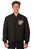 Pittsburgh Penguins Wool & Leather Reversible Jacket w/ Embroidered Logos - Charcoal/Black - J.H. Sports Jackets