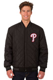 Philadelphia Phillies Wool & Leather Reversible Jacket w/ Embroidered Logos - Black - J.H. Sports Jackets