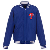 Philadelphia Phillies - JH Design Reversible Fleece Jacket with Faux Leather Sleeves - Royal/White - JH Design